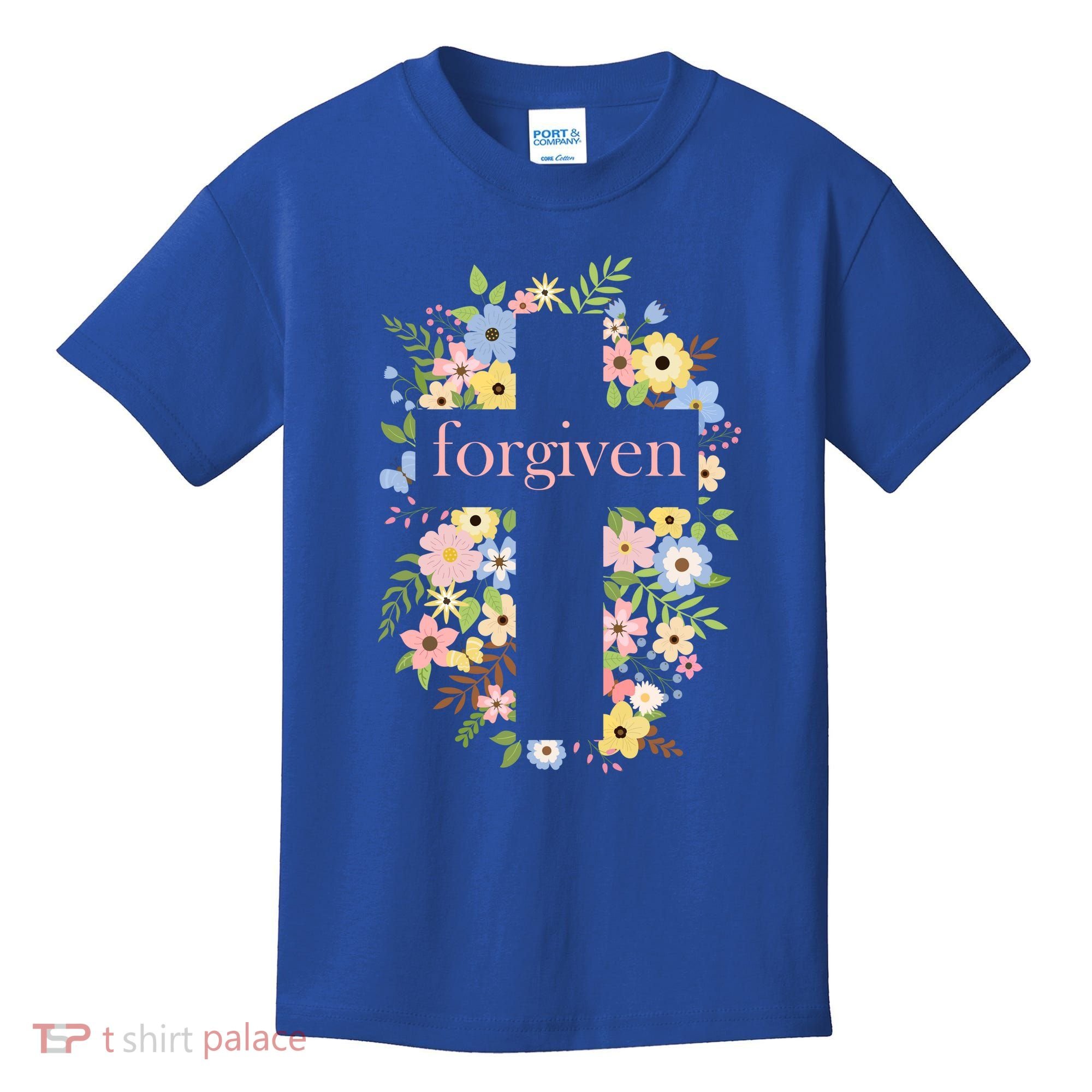 Forgiven Jesus Christ Christian Faith Floral Cross Kids T-Shirt