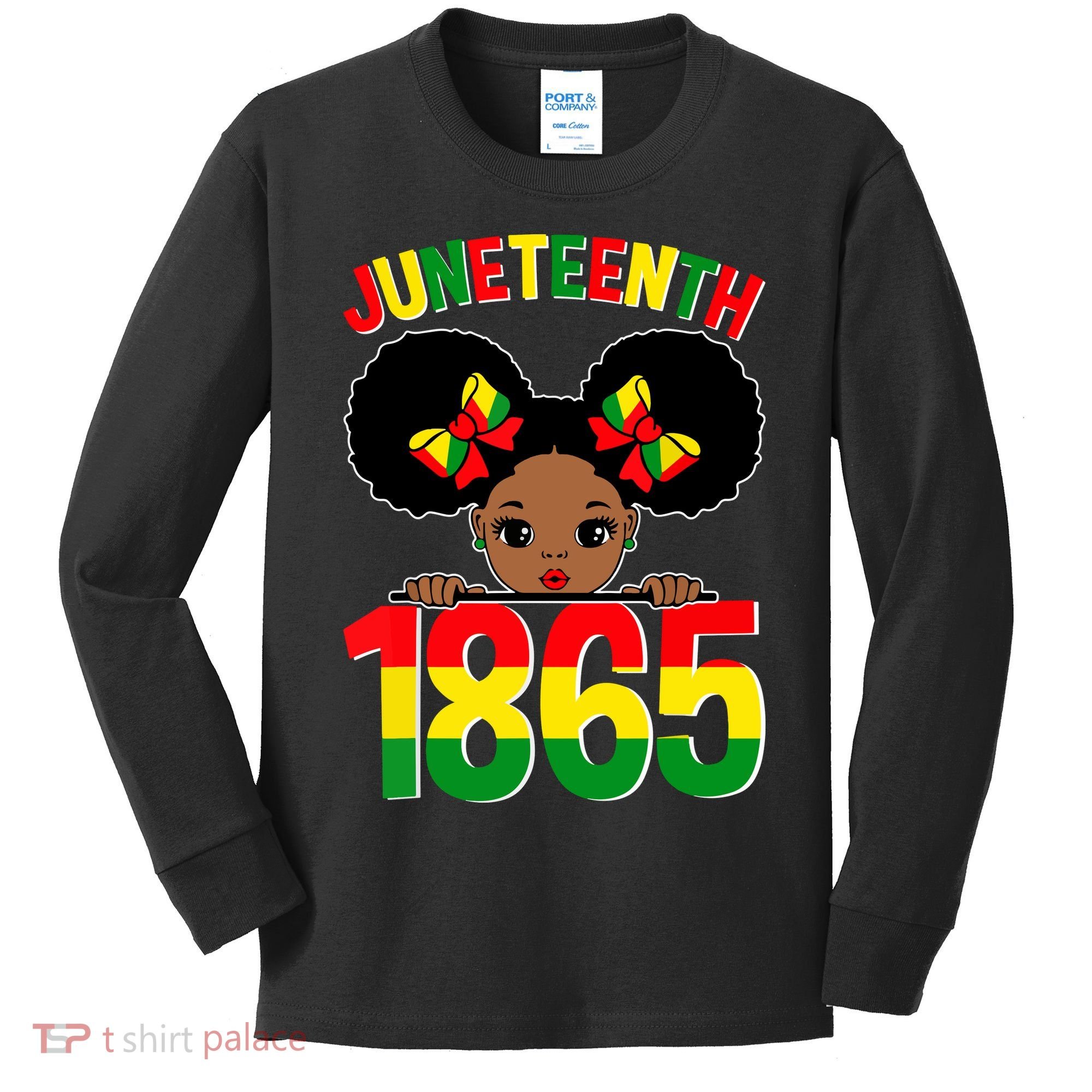 Funny Juneteenth Celebrating 1865 Cute Black African American Kids Long Sleeve Shirt