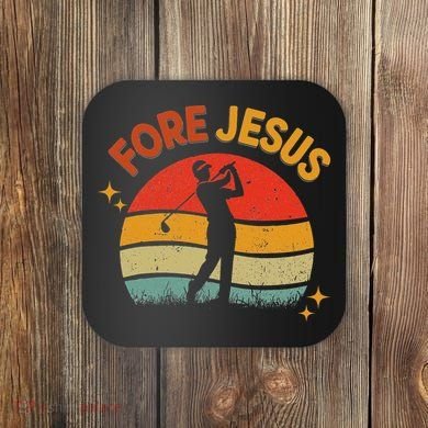 Fore Jesus Christian Golf Retro 70s Religious Golfing 's Coaster
