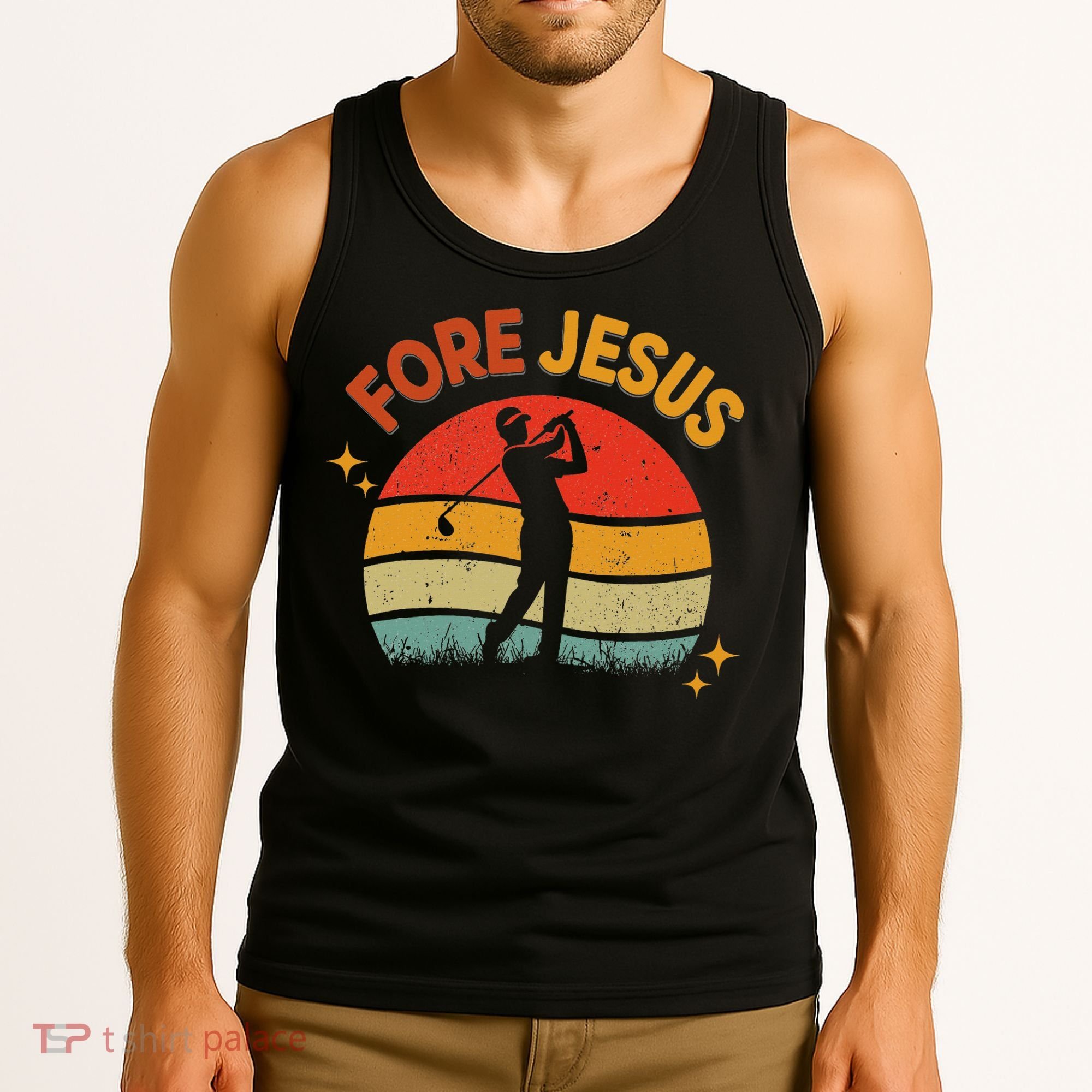 Fore Jesus Christian Golf Retro 70s Religious Golfing 's Tank Top