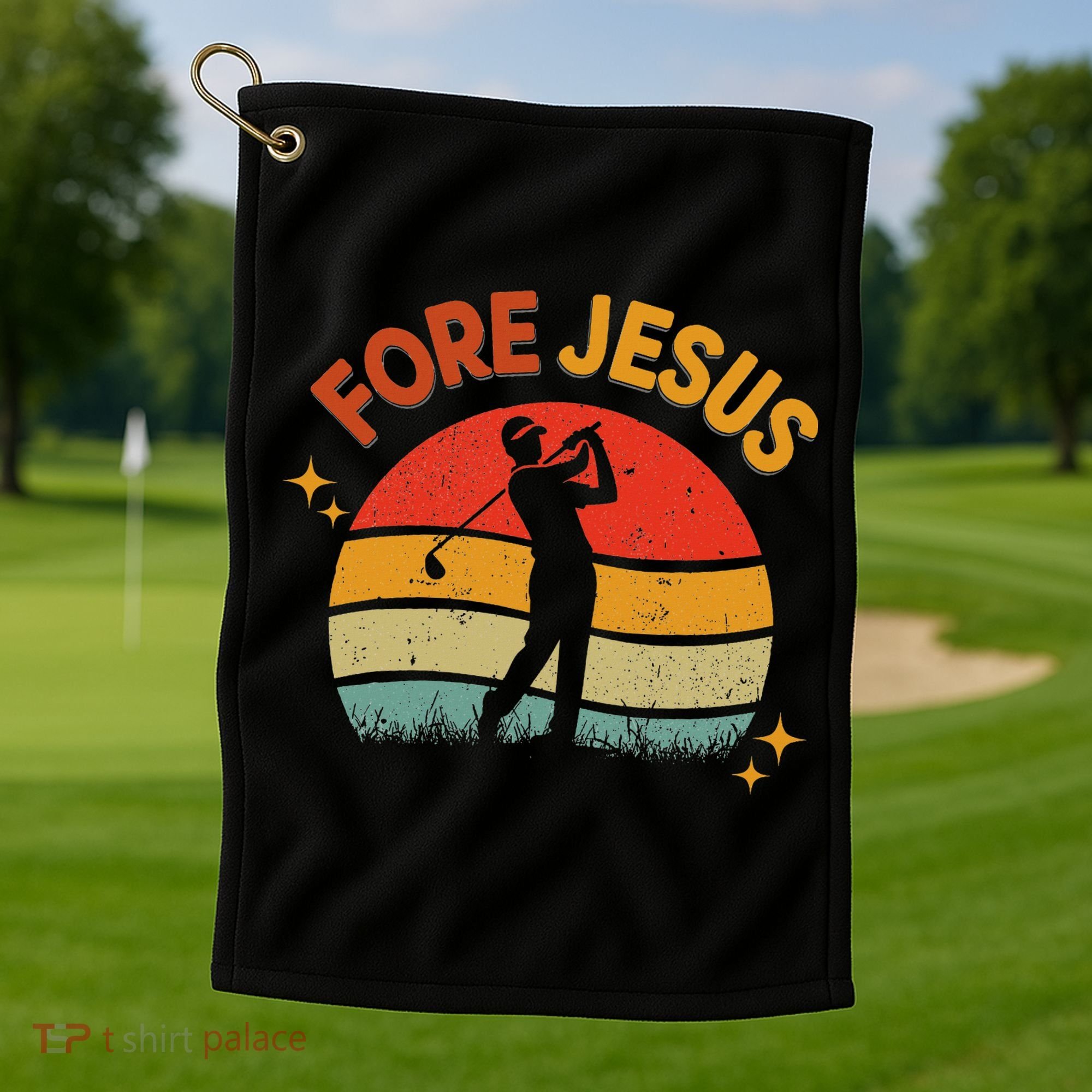 Fore Jesus Christian Golf Retro 70s Religious Golfing 's Golf Towel