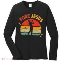 Fore Jesus Christian Golf Retro 70s Religious Golfing 's Women's Long Sleeve Shirt thumb 0