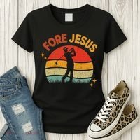 Fore Jesus Christian Golf Retro 70s Religious Golfing 's Women's T-Shirt thumb 3