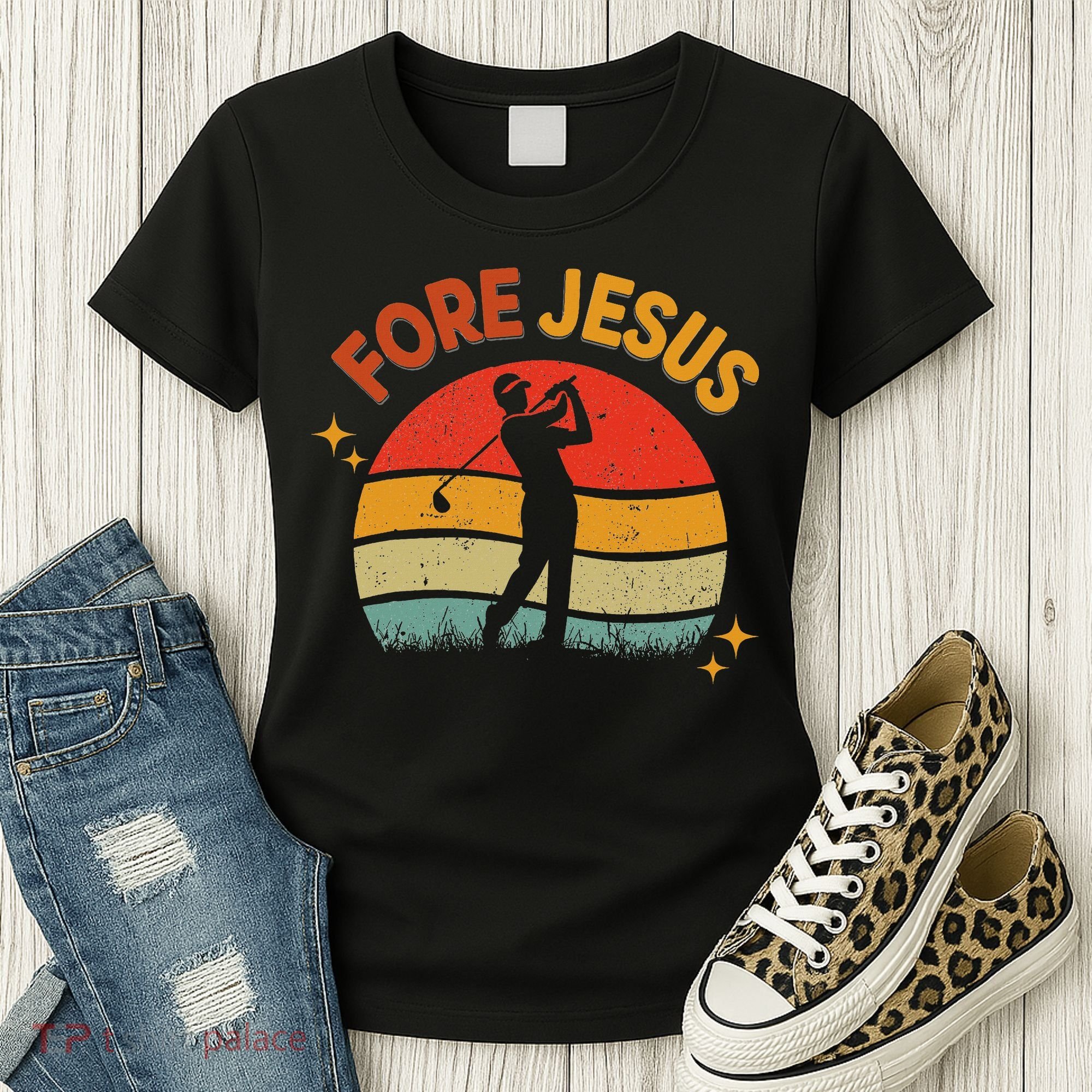 Fore Jesus Christian Golf Retro 70s Religious Golfing 's Women's T-Shirt