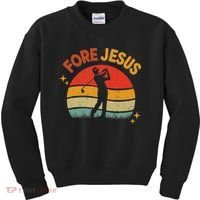 Fore Jesus Christian Golf Retro 70s Religious Golfing 's Kids Sweatshirt thumb 0