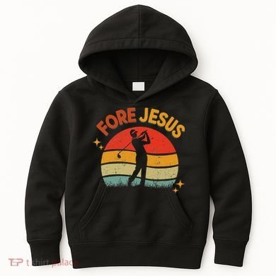 Fore Jesus Christian Golf Retro 70s Religious Golfing 's Kids Hoodie