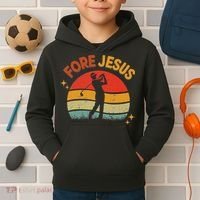 Fore Jesus Christian Golf Retro 70s Religious Golfing 's Kids Hoodie thumb 2