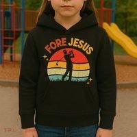 Fore Jesus Christian Golf Retro 70s Religious Golfing 's Kids Hoodie thumb 3