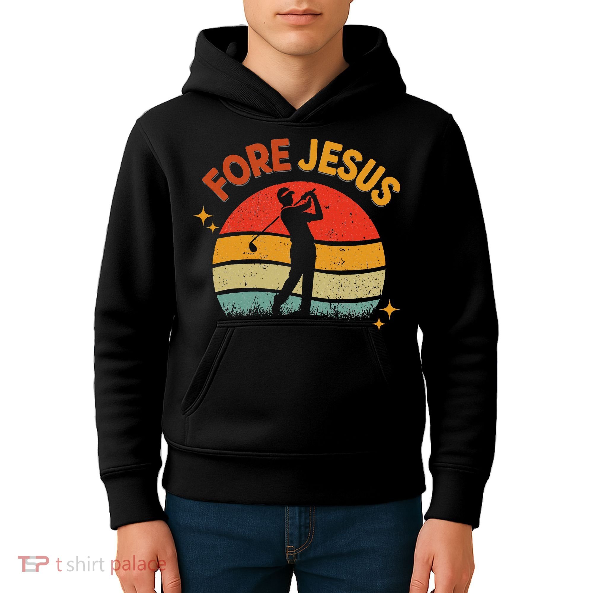 Fore Jesus Christian Golf Retro 70s Religious Golfing 's Kids Hoodie