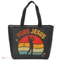 Fore Jesus Christian Golf Retro 70s Religious Golfing 's Tote Bag thumb 0