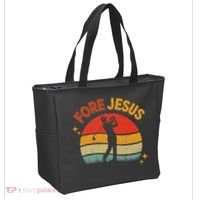 Fore Jesus Christian Golf Retro 70s Religious Golfing 's Tote Bag thumb 2