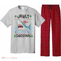 Funny Jawly Christmas Shark Ugly Christmas Sweater Pajama Set thumb 0
