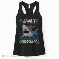 Funny Jawly Christmas Shark Ugly Christmas Sweater Women's Tank Top thumb 0