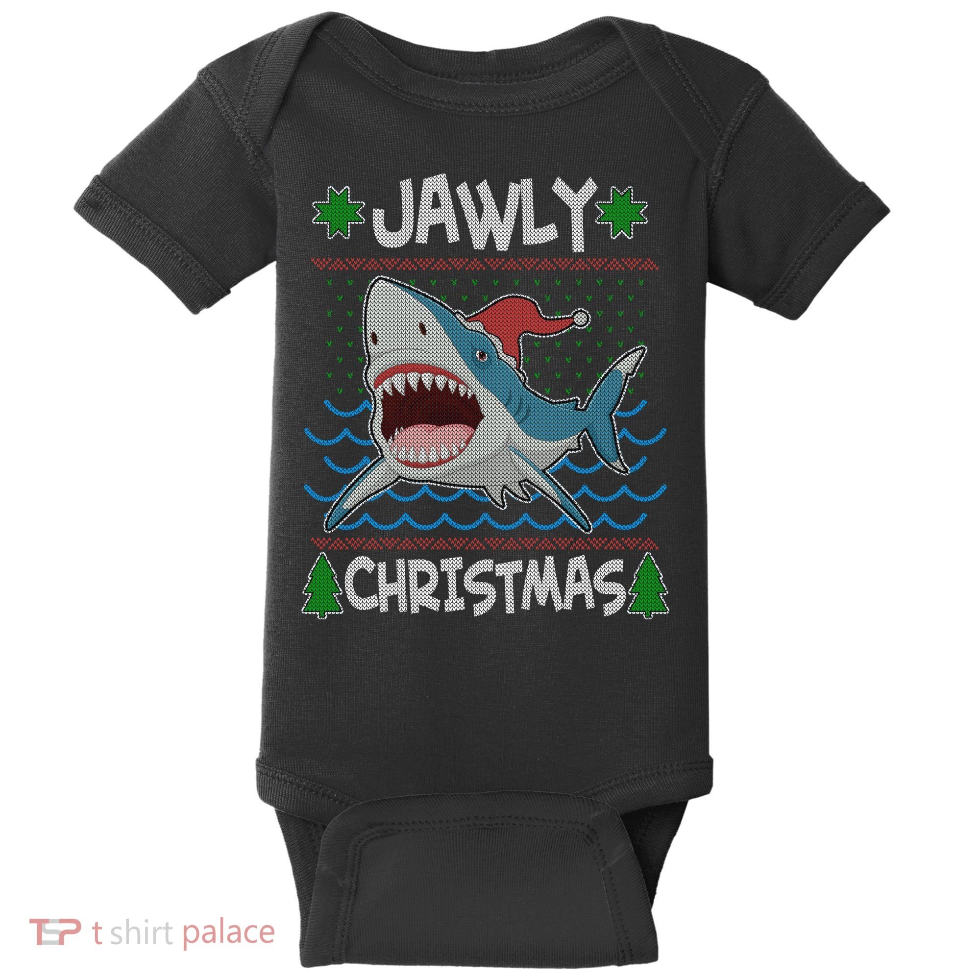 Funny Jawly Christmas Shark Ugly Christmas Sweater Baby Bodysuit