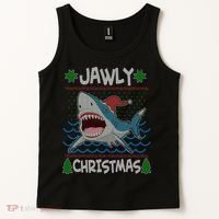 Funny Jawly Christmas Shark Ugly Christmas Sweater Tank Top thumb 2