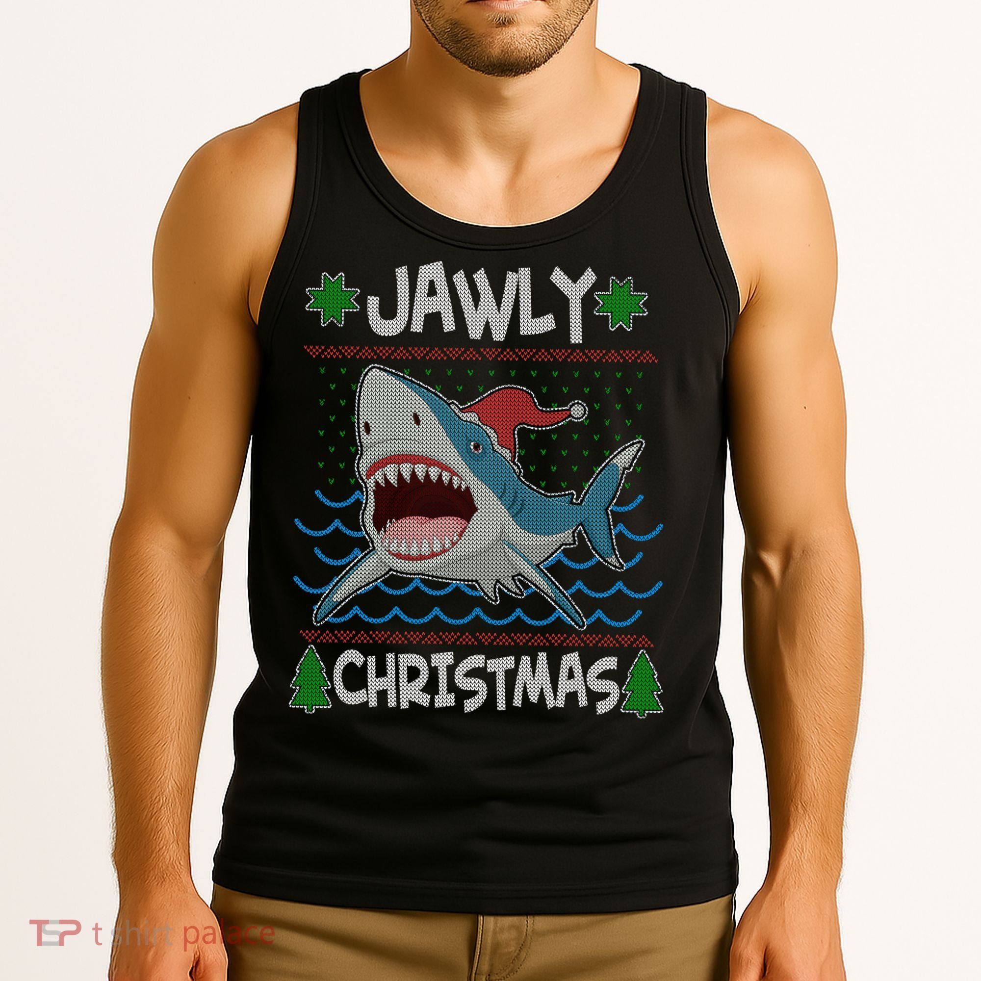 Funny Jawly Christmas Shark Ugly Christmas Sweater Tank Top