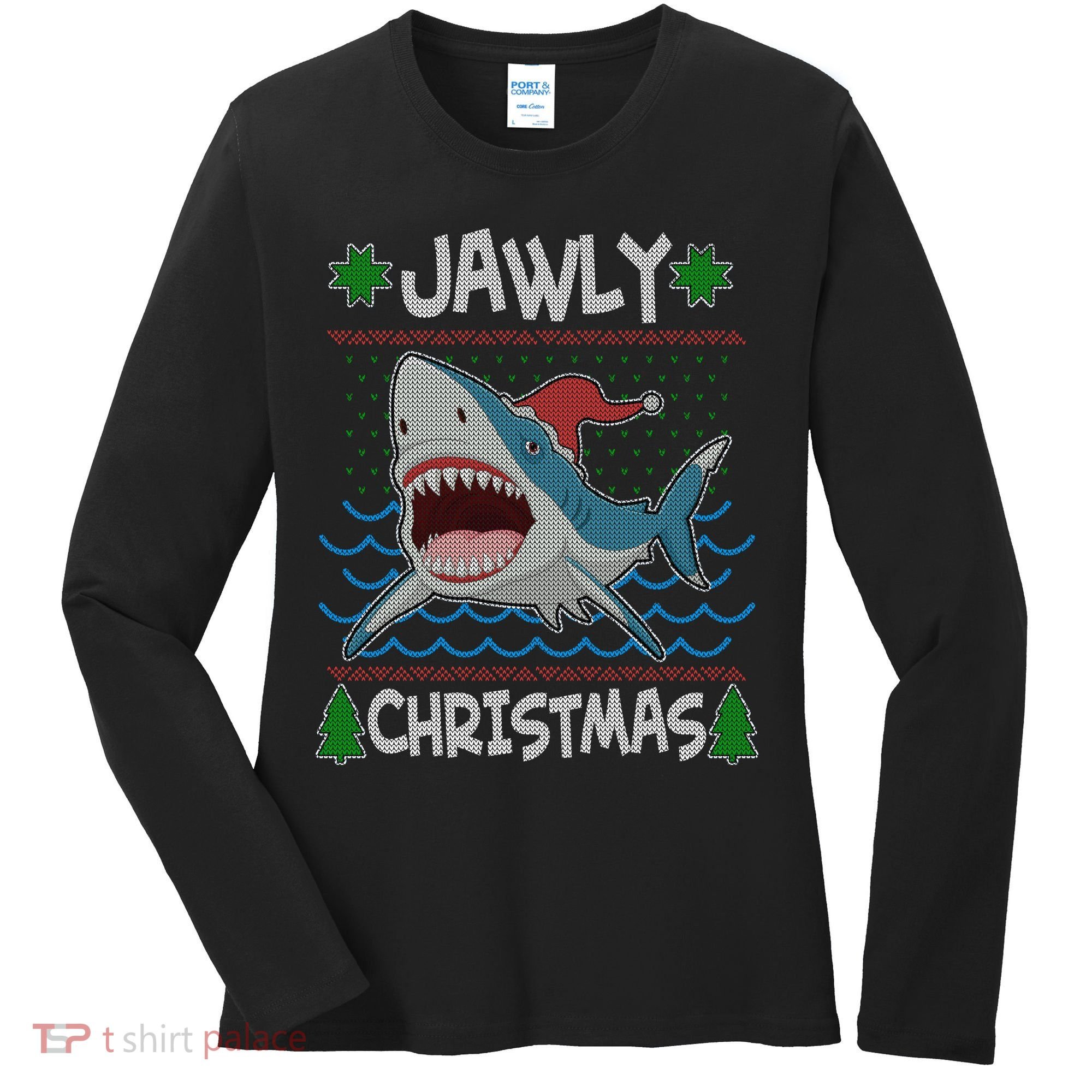 Funny Jawly Christmas Shark Ugly Christmas Sweater Women's Long Sleeve Shirt