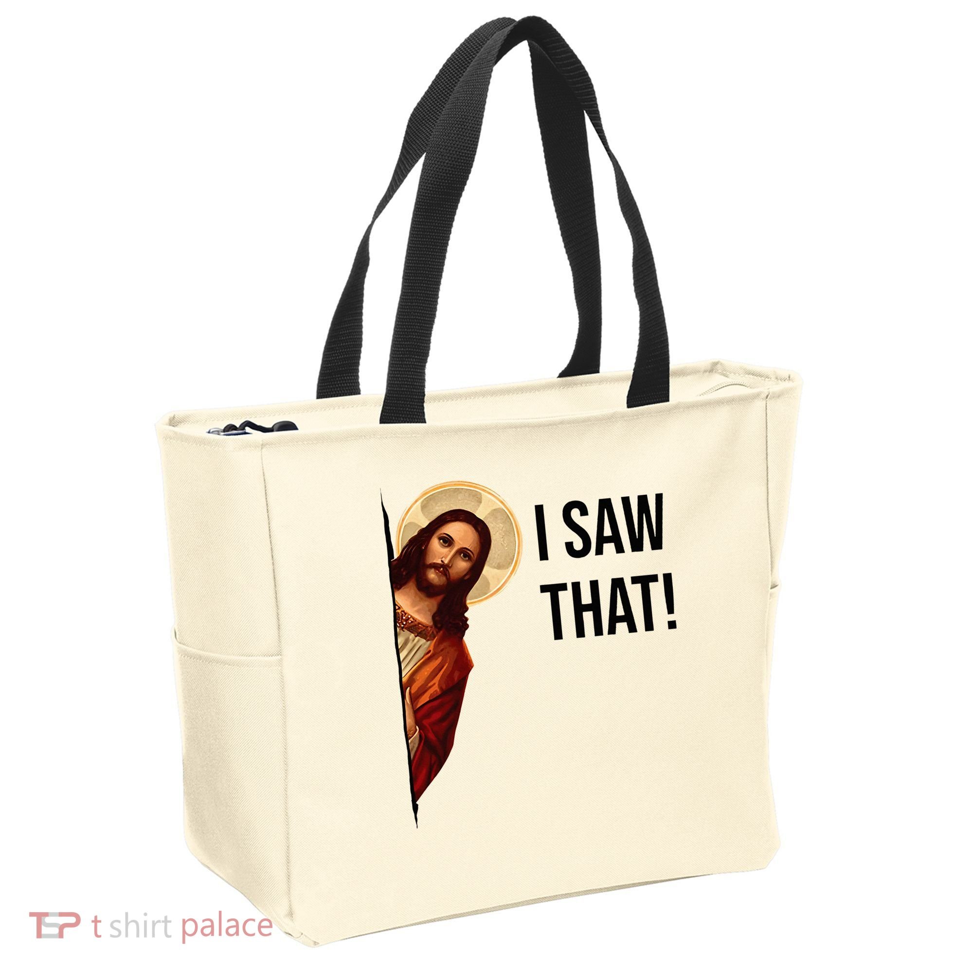 Funny Jesus Christ I Saw That Meme Religious Cool Retro God Tote Bag