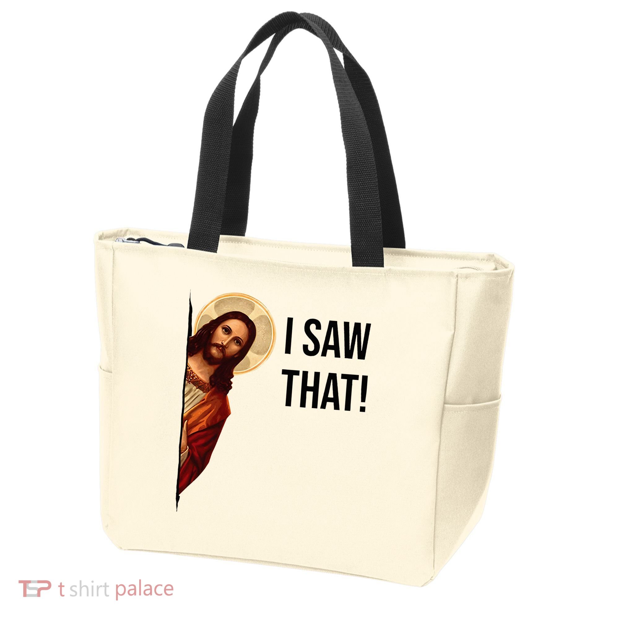 Funny Jesus Christ I Saw That Meme Religious Cool Retro God Tote Bag