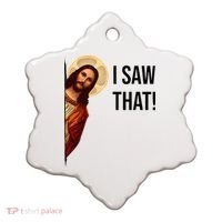 Funny Jesus Christ I Saw That Meme Religious Cool Retro God Ceramic Ornament thumb 0