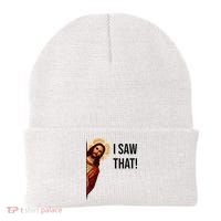 Funny Jesus Christ I Saw That Meme Religious Cool Retro God Beanie thumb 0