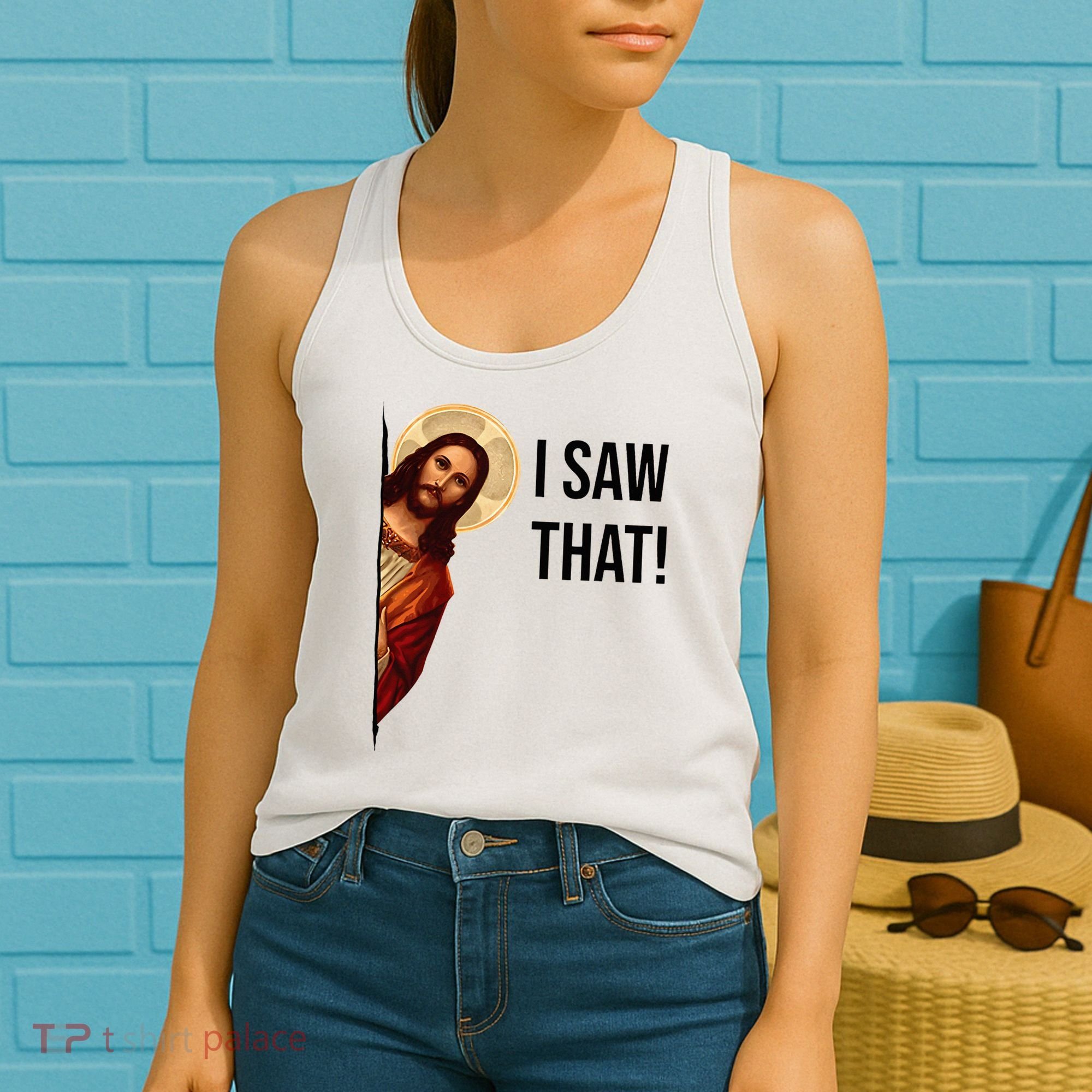 Funny Jesus Christ I Saw That Meme Religious Cool Retro God Women's Tank Top