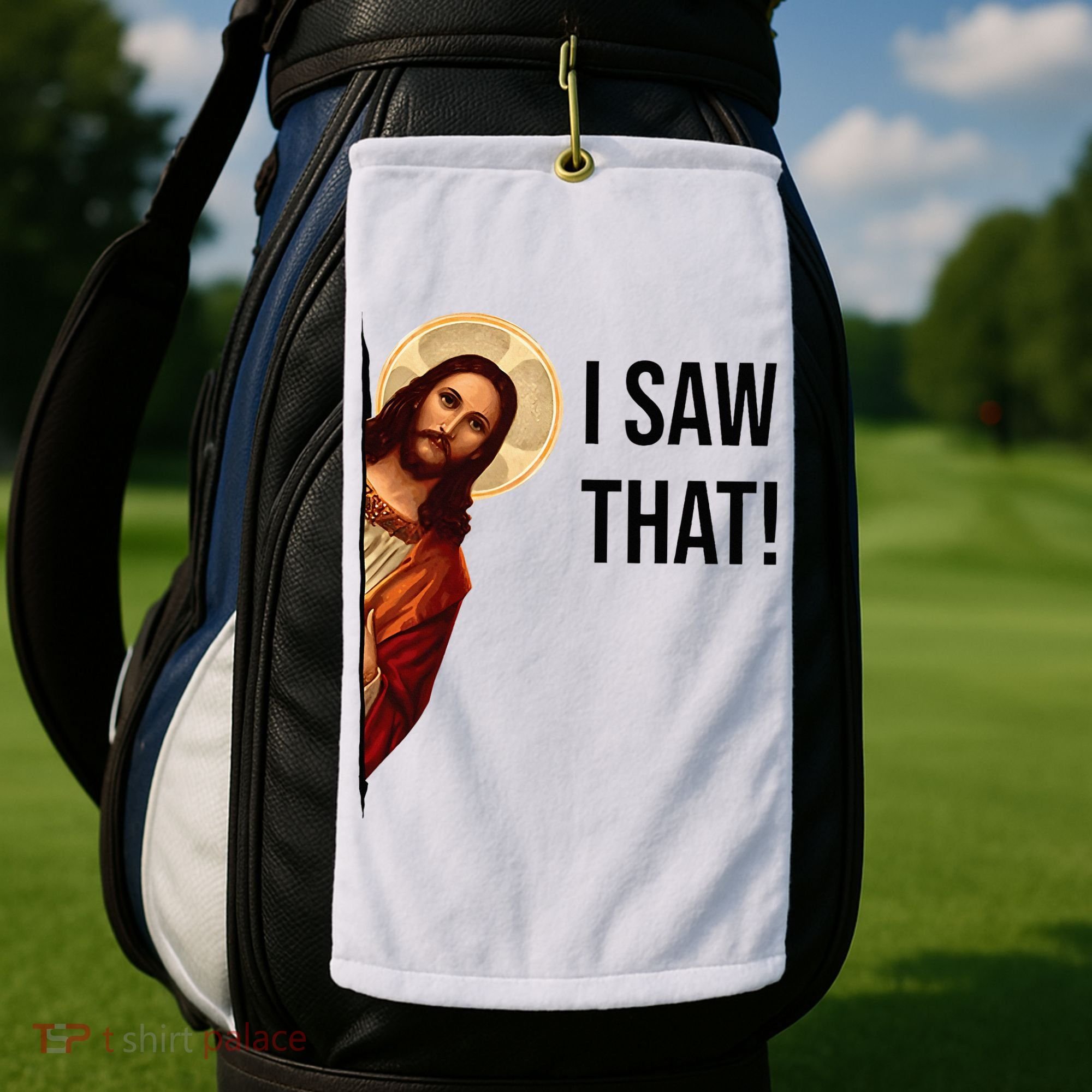 Funny Jesus Christ I Saw That Meme Religious Cool Retro God Golf Towel
