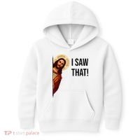 Funny Jesus Christ I Saw That Meme Religious Cool Retro God Kids Hoodie thumb 0