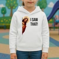 Funny Jesus Christ I Saw That Meme Religious Cool Retro God Kids Hoodie thumb 3