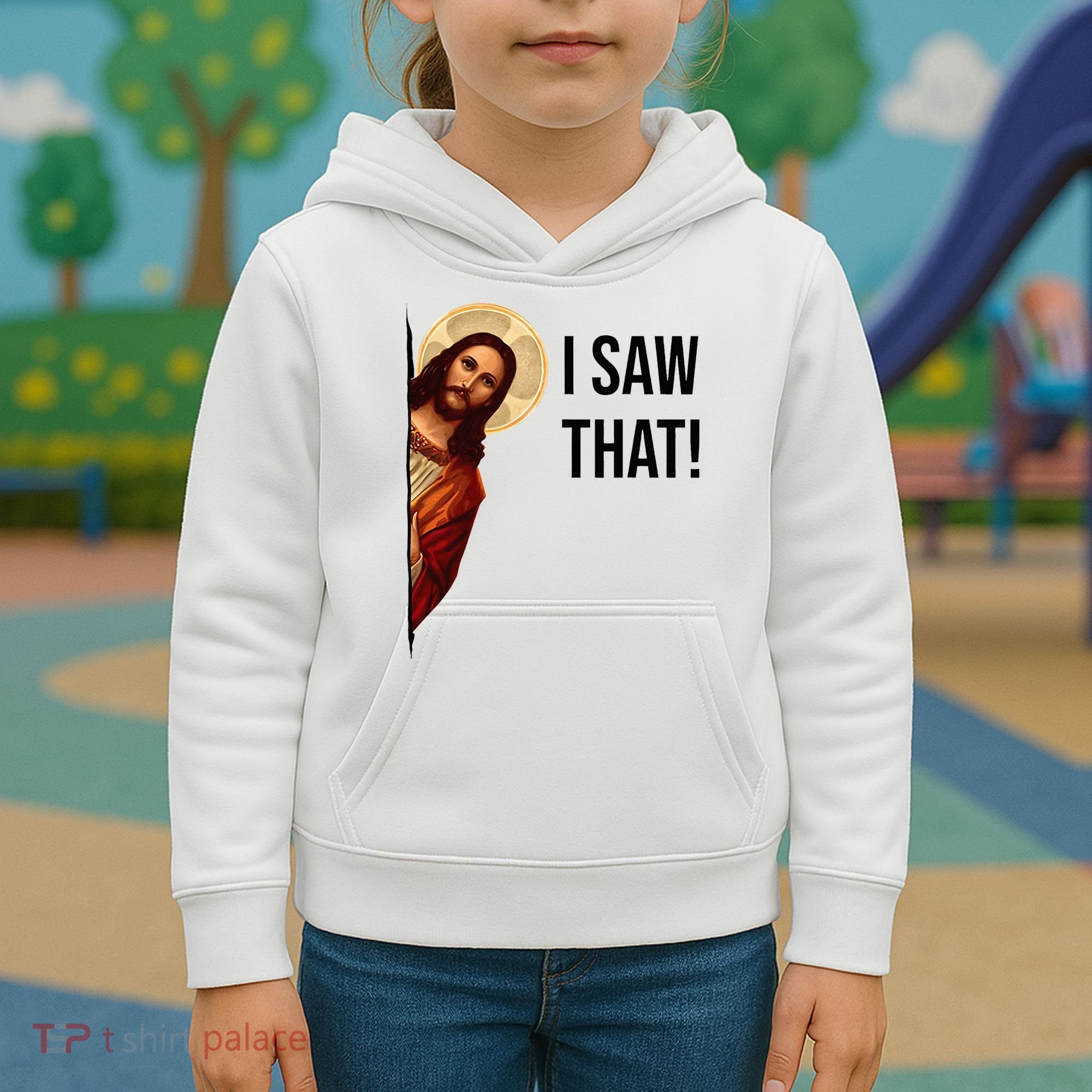 Funny Jesus Christ I Saw That Meme Religious Cool Retro God Kids Hoodie