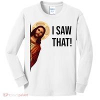 Funny Jesus Christ I Saw That Meme Religious Cool Retro God Kids Long Sleeve Shirt thumb 0