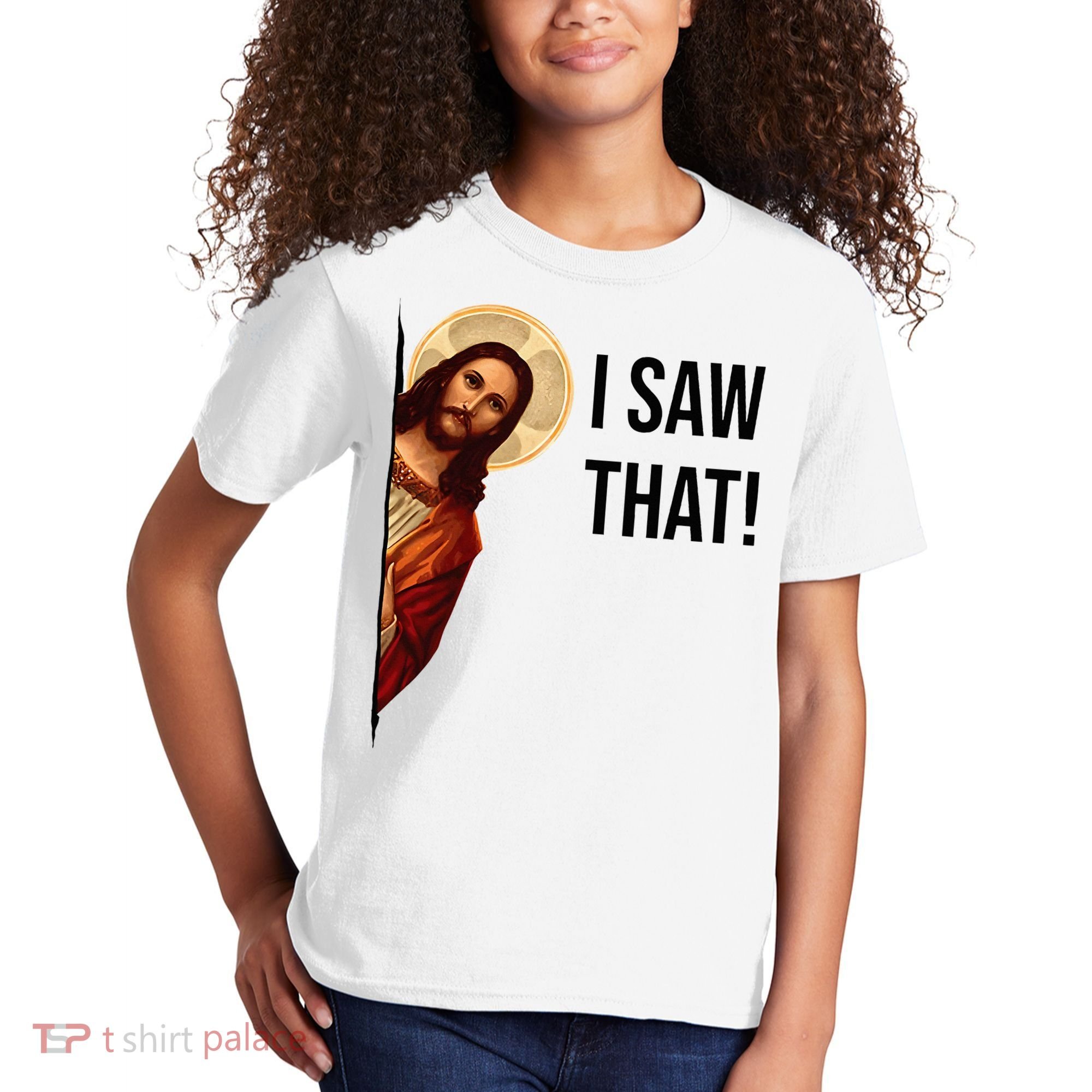 Funny Jesus Christ I Saw That Meme Religious Cool Retro God Kids T-Shirt