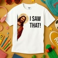 Funny Jesus Christ I Saw That Meme Religious Cool Retro God Kids T-Shirt thumb 3