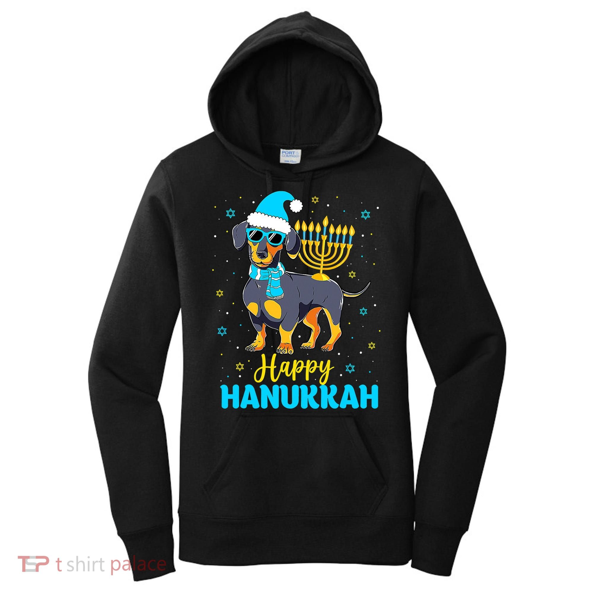 Funny Jewish Dachshund Menorah Happy Hanukkah Chanukah Women's Hoodie
