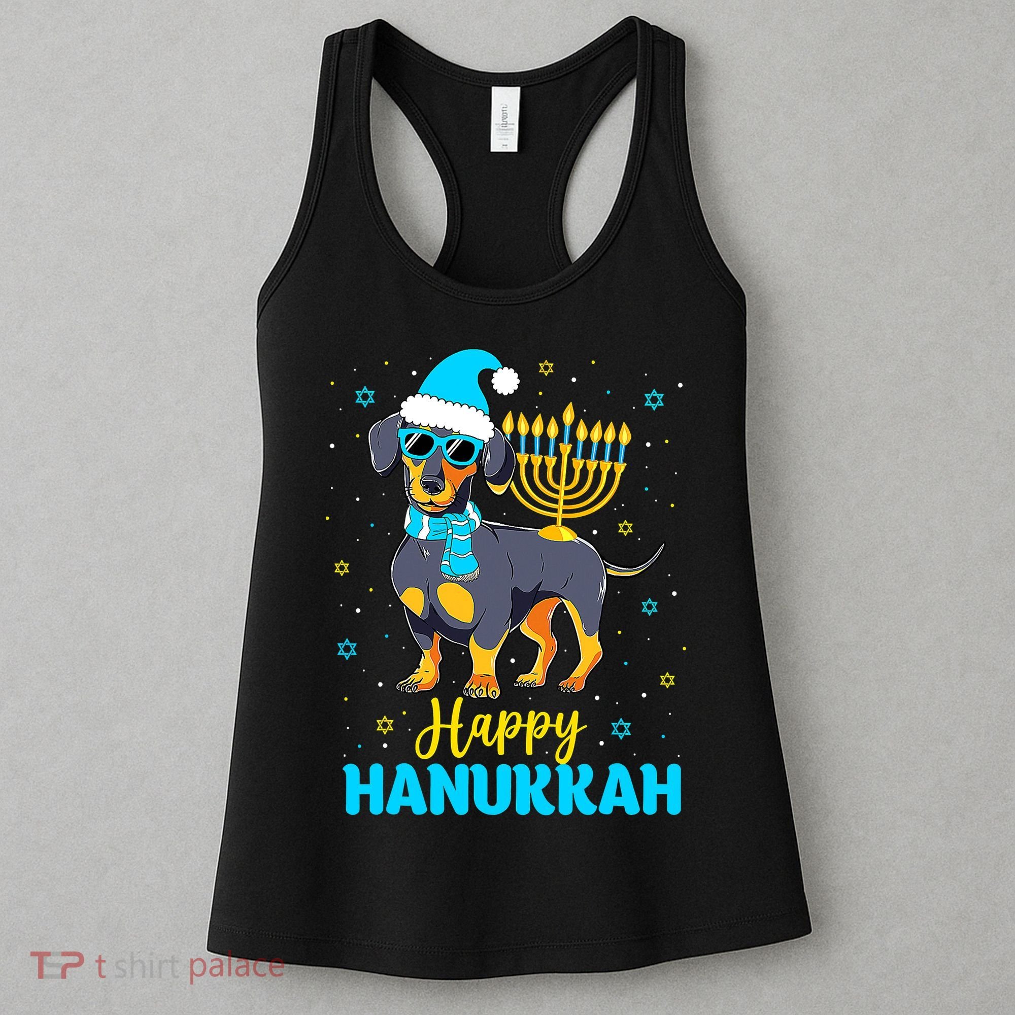 Funny Jewish Dachshund Menorah Happy Hanukkah Chanukah Women's Tank Top