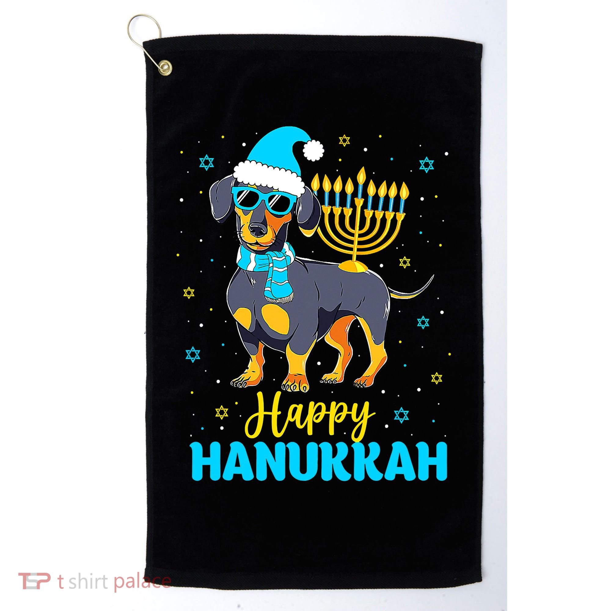 Funny Jewish Dachshund Menorah Happy Hanukkah Chanukah Golf Towel