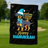 Funny Jewish Dachshund Menorah Happy Hanukkah Chanukah Golf Towel thumb 1