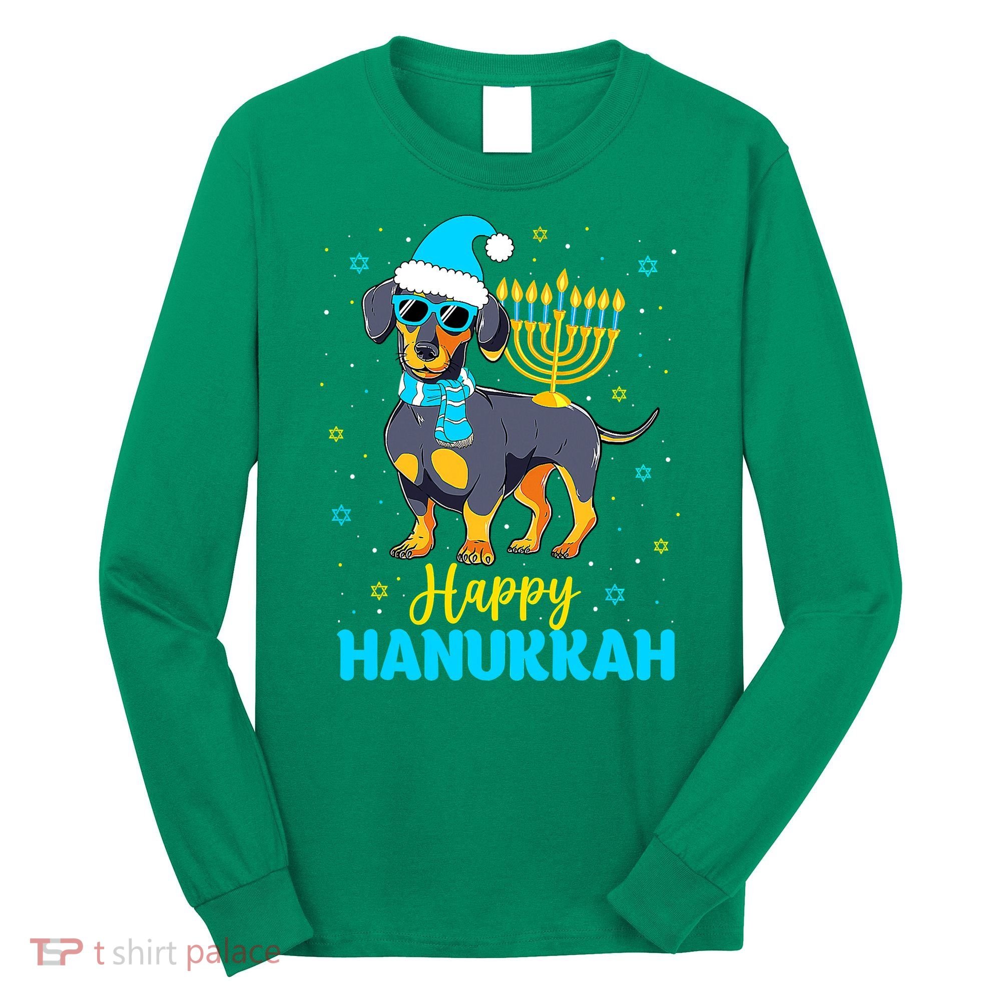 Funny Jewish Dachshund Menorah Happy Hanukkah Chanukah Long Sleeve Shirt