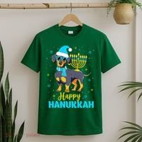 Funny Jewish Dachshund Menorah Happy Hanukkah Chanukah T-Shirt thumb 2