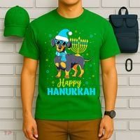 Funny Jewish Dachshund Menorah Happy Hanukkah Chanukah T-Shirt thumb 6
