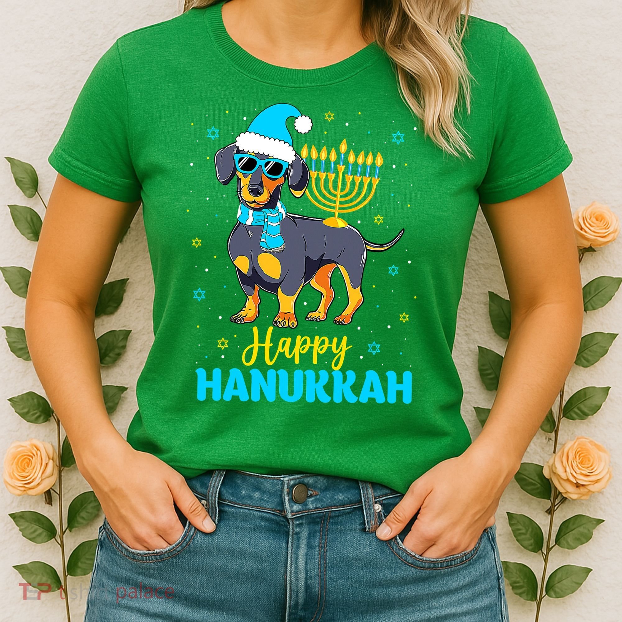 Funny Jewish Dachshund Menorah Happy Hanukkah Chanukah Women's T-Shirt
