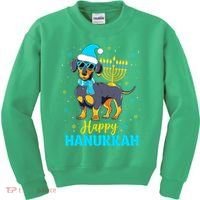 Funny Jewish Dachshund Menorah Happy Hanukkah Chanukah Kids Sweatshirt thumb 0