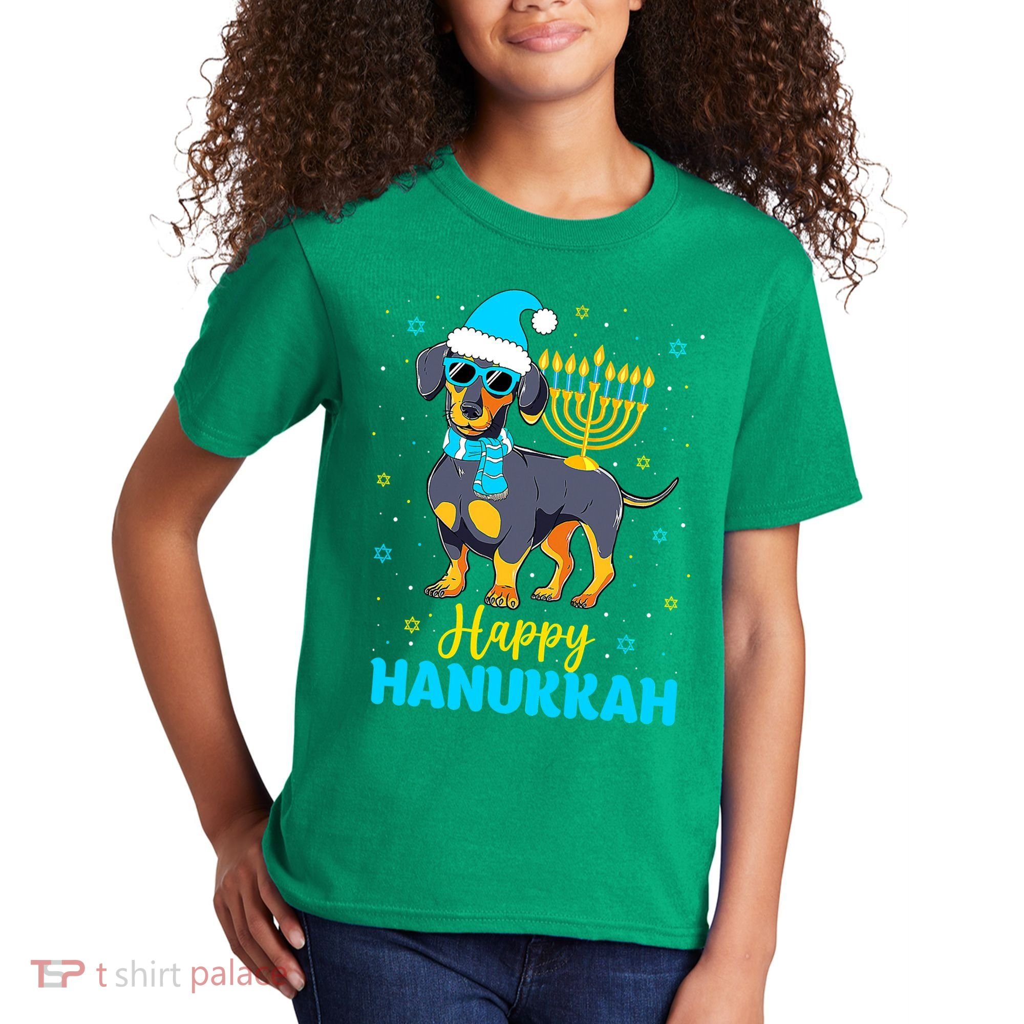 Funny Jewish Dachshund Menorah Happy Hanukkah Chanukah Kids T-Shirt