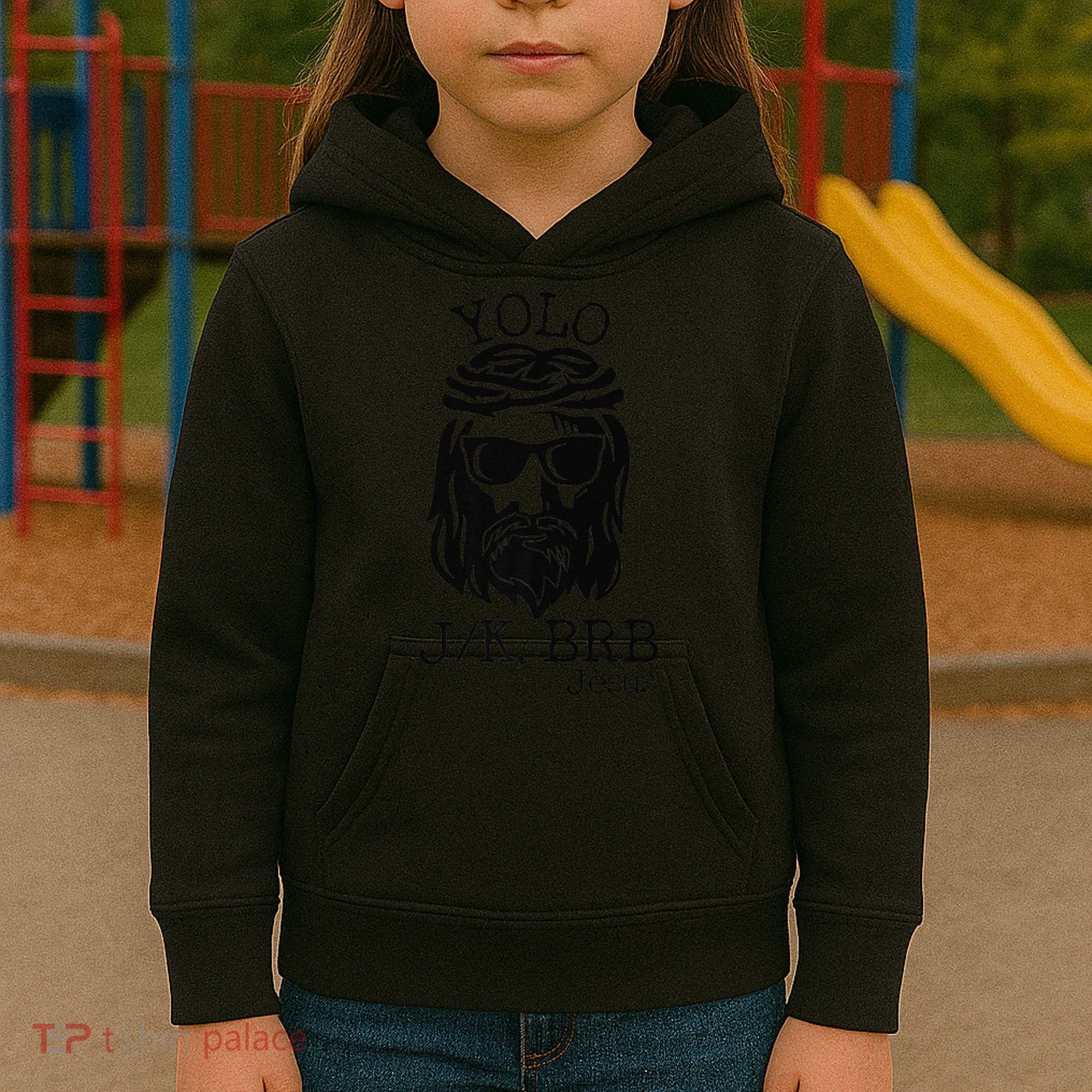 Funny Jesus Easter YOLO JK BRB Texting Premium Kids Hoodie