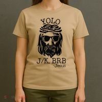 Funny Jesus Easter YOLO JK BRB Texting Premium T-Shirt thumb 4