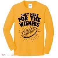 Funny Just Here For The Wieners Hotdog Lover Bbq Kids Long Sleeve Shirt thumb 0