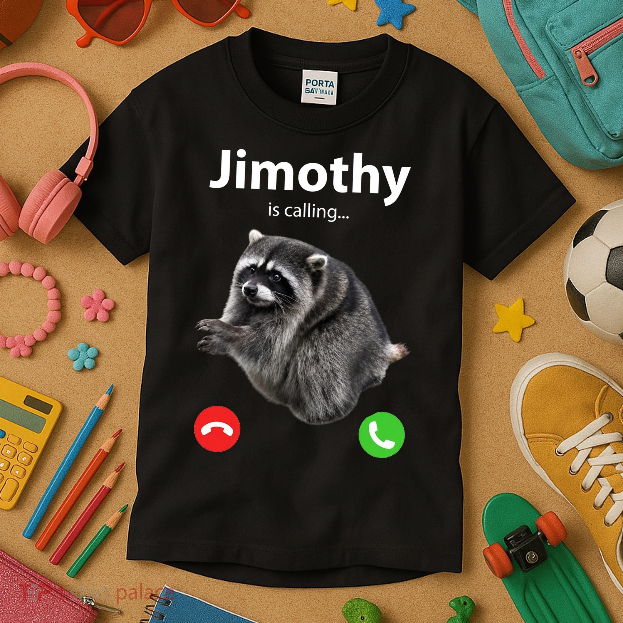 Funny Jimothy Is Calling Raccoon Viral Meme Kids T-Shirt