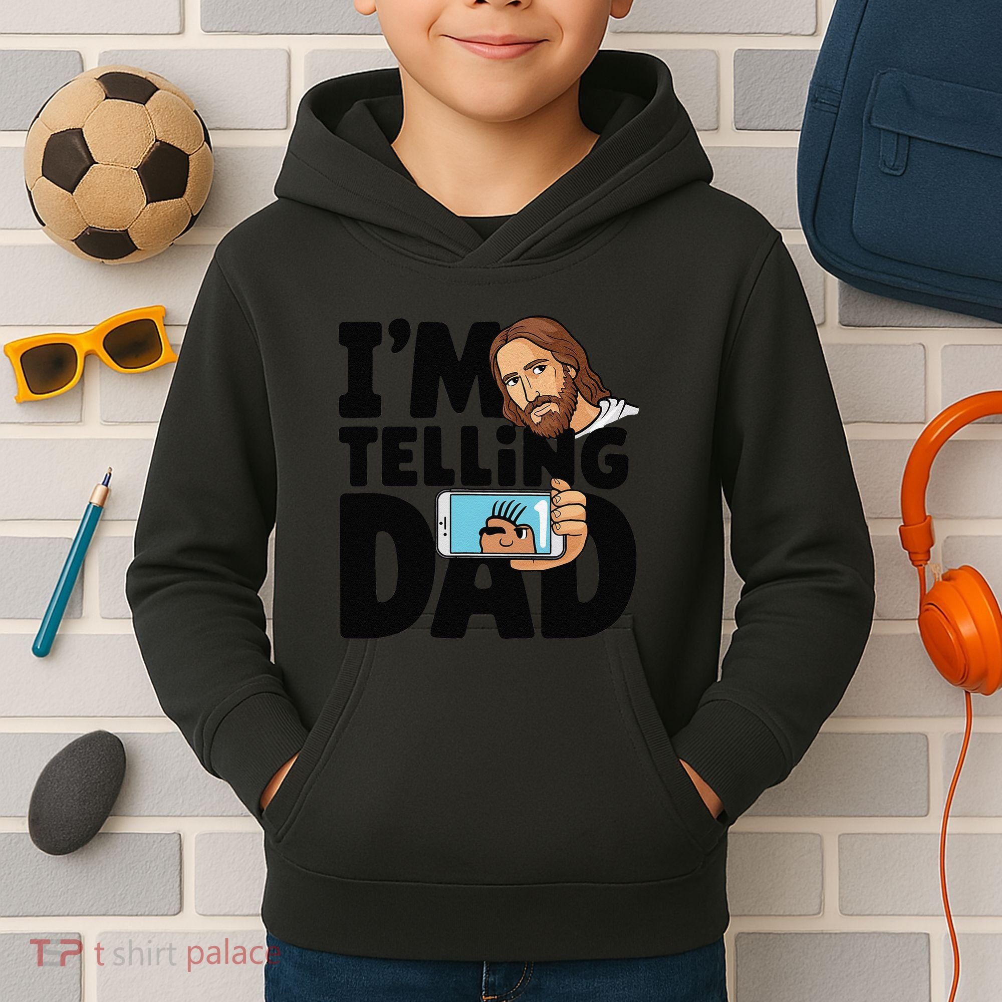 Funny Jesus IM Telling Dad Religious Kids Hoodie