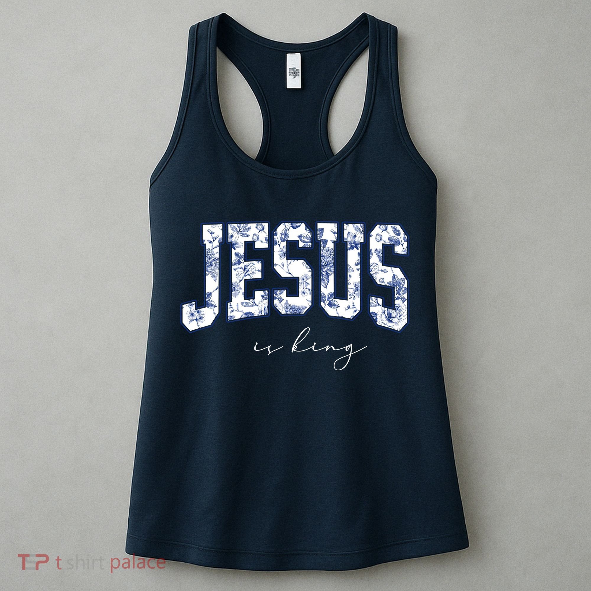 Floral Jesus Is King Toile De Jouy Christian Faith Women's Tank Top