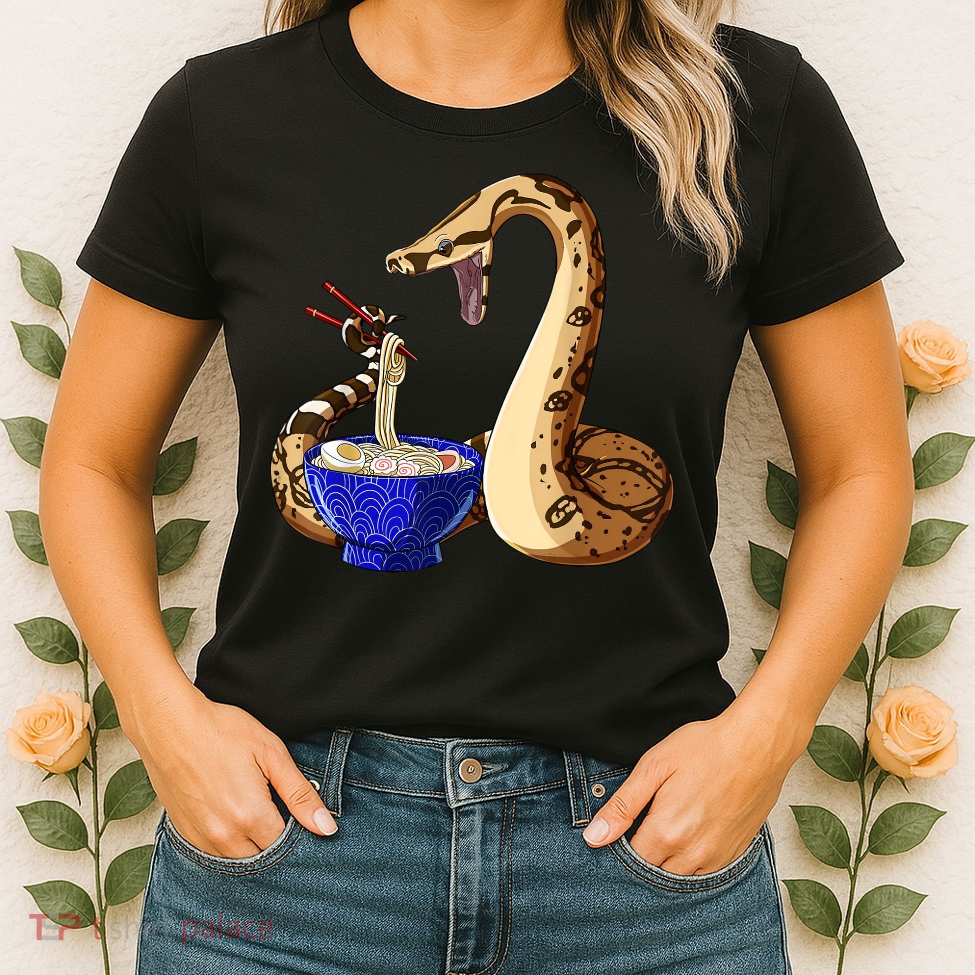 Funny Japanese Kawaii Ramen Noodles Snake Boa Constrictor Women's T-Shirt